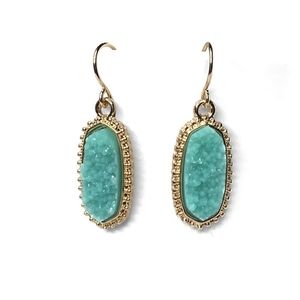 Last TWO! Elegant Aqua and Gold Toned Dangle Fishhook Earrings